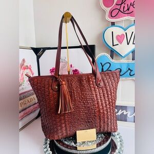 Patricia Nash NWOT VIOTTI Woven by Hand Leather Tote - Rich Brown